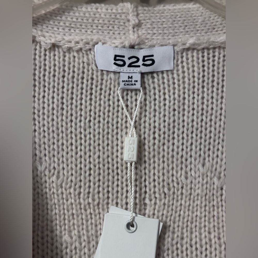NWT 525 America Sweaters Fringe V Neck button front cream Cardigan Medium - Picture 11 of 12